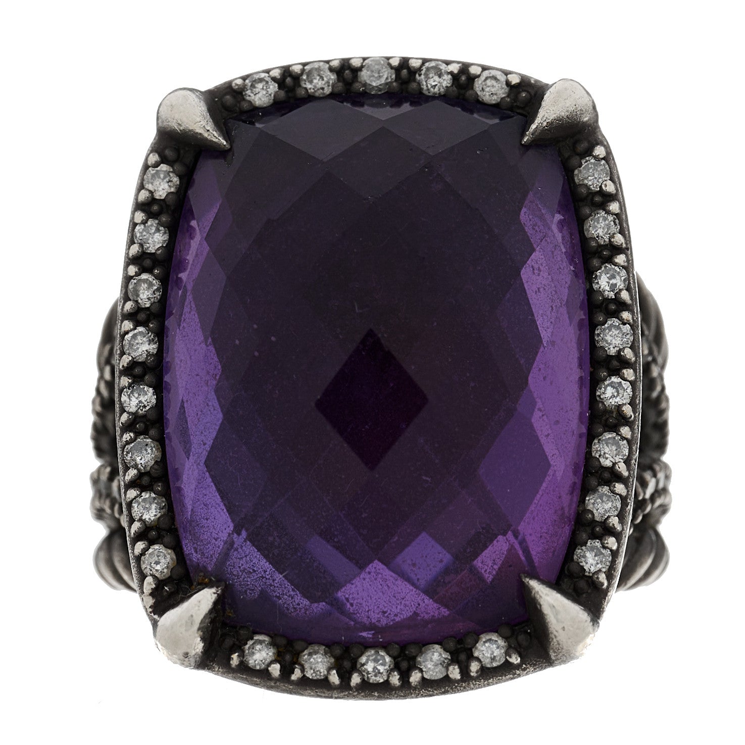 David Yurman Darkened Sterling Silver Diamond Amethyst 20mm Chatelaine Ring 48 4.5 1 of 10