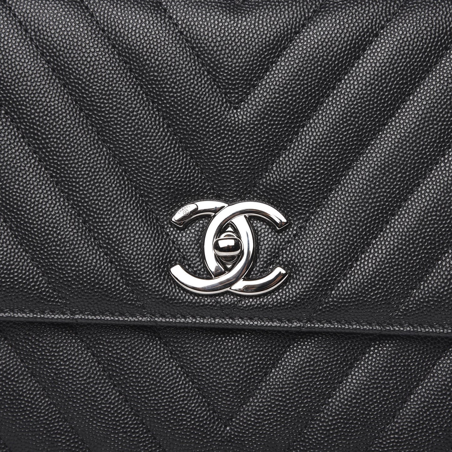 Caviar Chevron Quilted Medium Coco Handle Flap Black