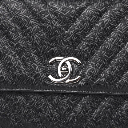 Chanel Caviar Chevron Quilted Medium Coco Handle Flap Black 12 of 13