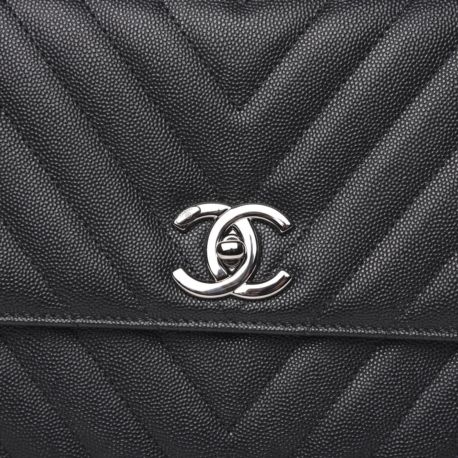 Chanel Caviar Chevron Quilted Medium Coco Handle Flap Black 12 of 13