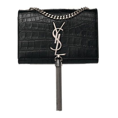Saint Laurent Calfskin Crocodile Embossed Monogram Small Kate Tassel Satchel Black 1 of 10