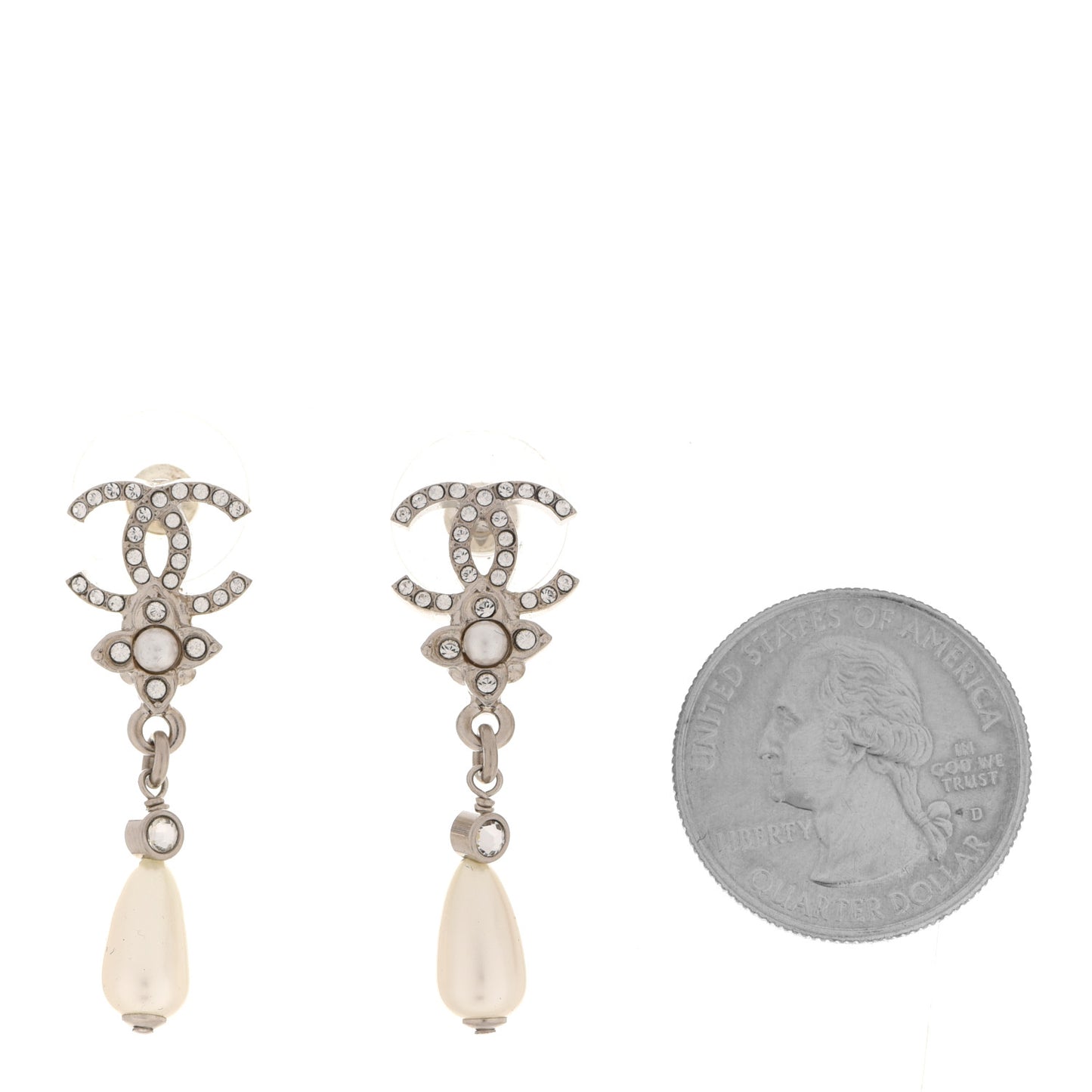 Crystal Pearl Flower CC Drop Earrings Silver