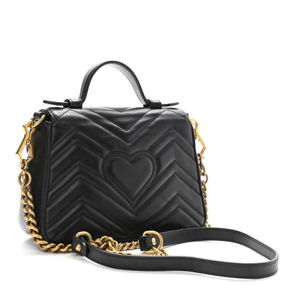 Gucci Calfskin Matelasse Mini GG Marmont Top Handle Shoulder Bag Black 3 of 11