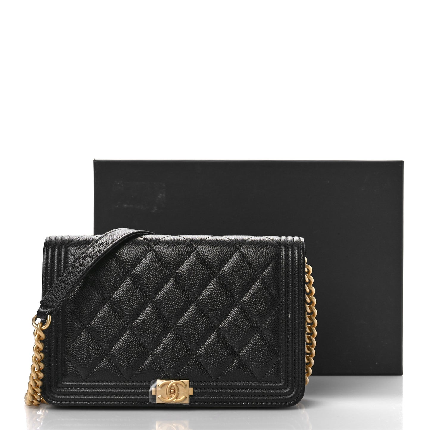 Caviar Quilted Boy Wallet On Chain WOC Black