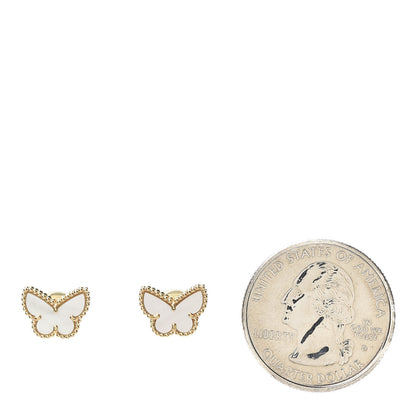 Van Cleef & Arpels 18K Yellow Gold Mother of Pearl Sweet Alhambra Butterfly Earrings 2 of 5