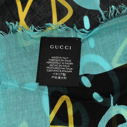 Gucci Modal Silk GucciGhost Print Shawl Black Multicolor 3 of 3