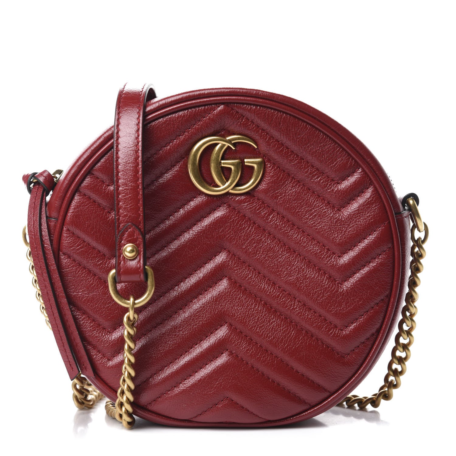 Gucci Glazed Calfskin Matelasse Heart Mini GG Marmont Round Shoulder Bag Romantic Cerise 1 of 10