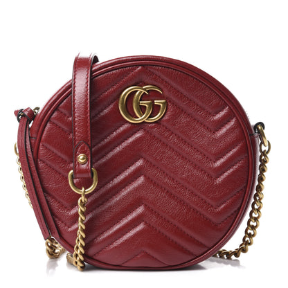 Gucci Glazed Calfskin Matelasse Heart Mini GG Marmont Round Shoulder Bag Romantic Cerise 1 of 10