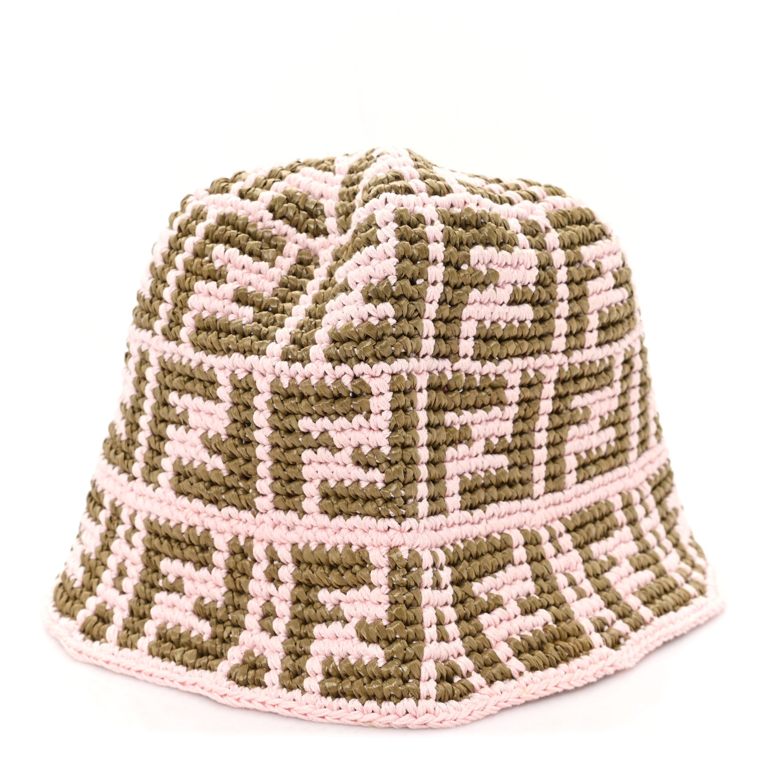 Fendi Cotton Rayon FF Woven Bucket Hat S/M Pink Khaki 4 of 8