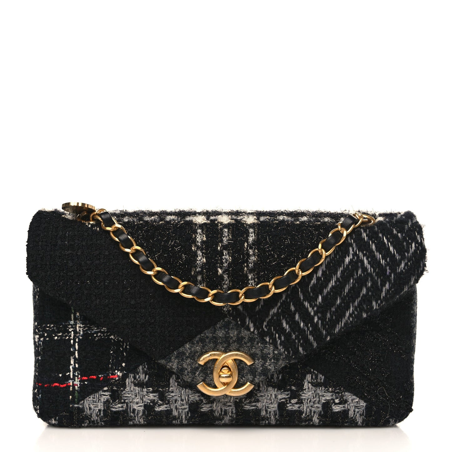 Tweed Patchwork Mini Rectangular Flap Black Grey White