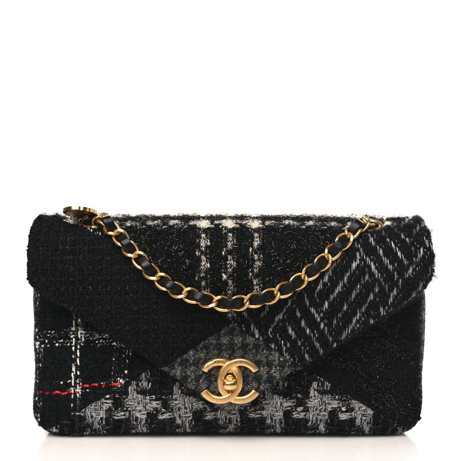 Chanel Tweed Patchwork Mini Rectangular Flap Black Grey White 1 of 8
