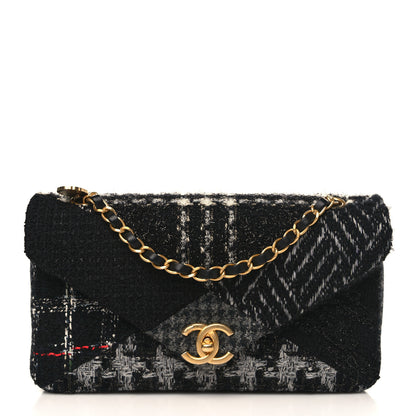 Chanel Tweed Patchwork Mini Rectangular Flap Black Grey White 1 of 8