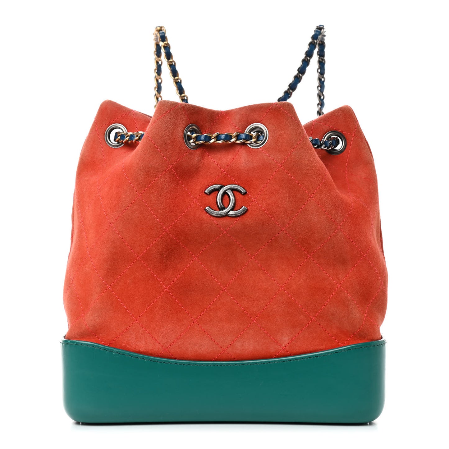 Suede Calfskin Quilted Small Gabrielle Backpack Orange Green