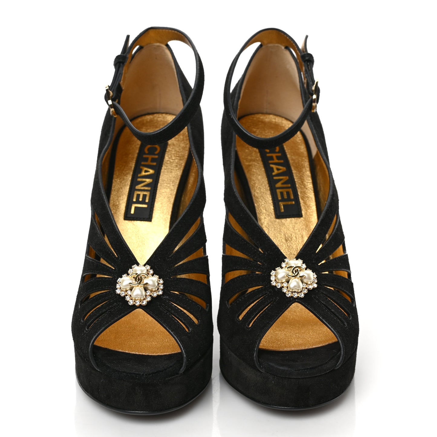Suede Calfskin Pearl Shamrock CC Sandals 37 Black