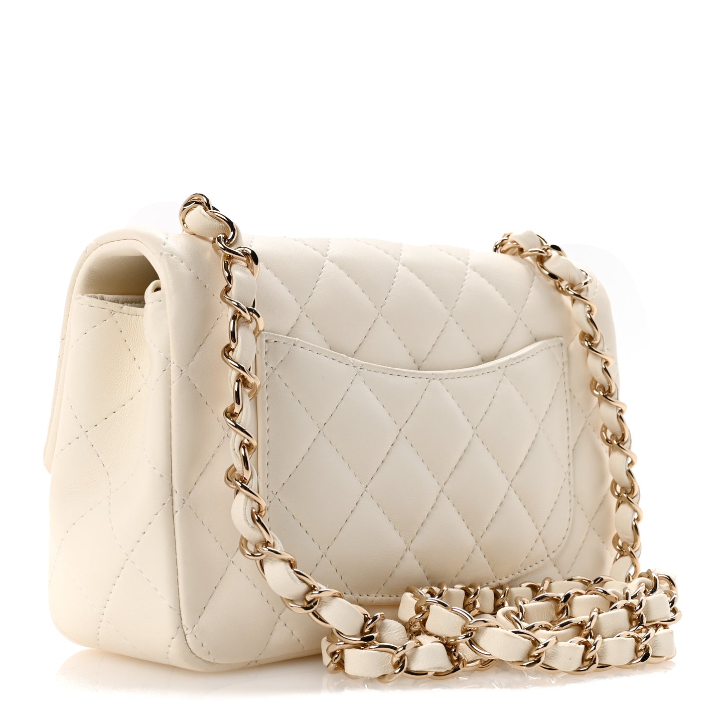Lambskin Quilted Mini Rectangular Flap White