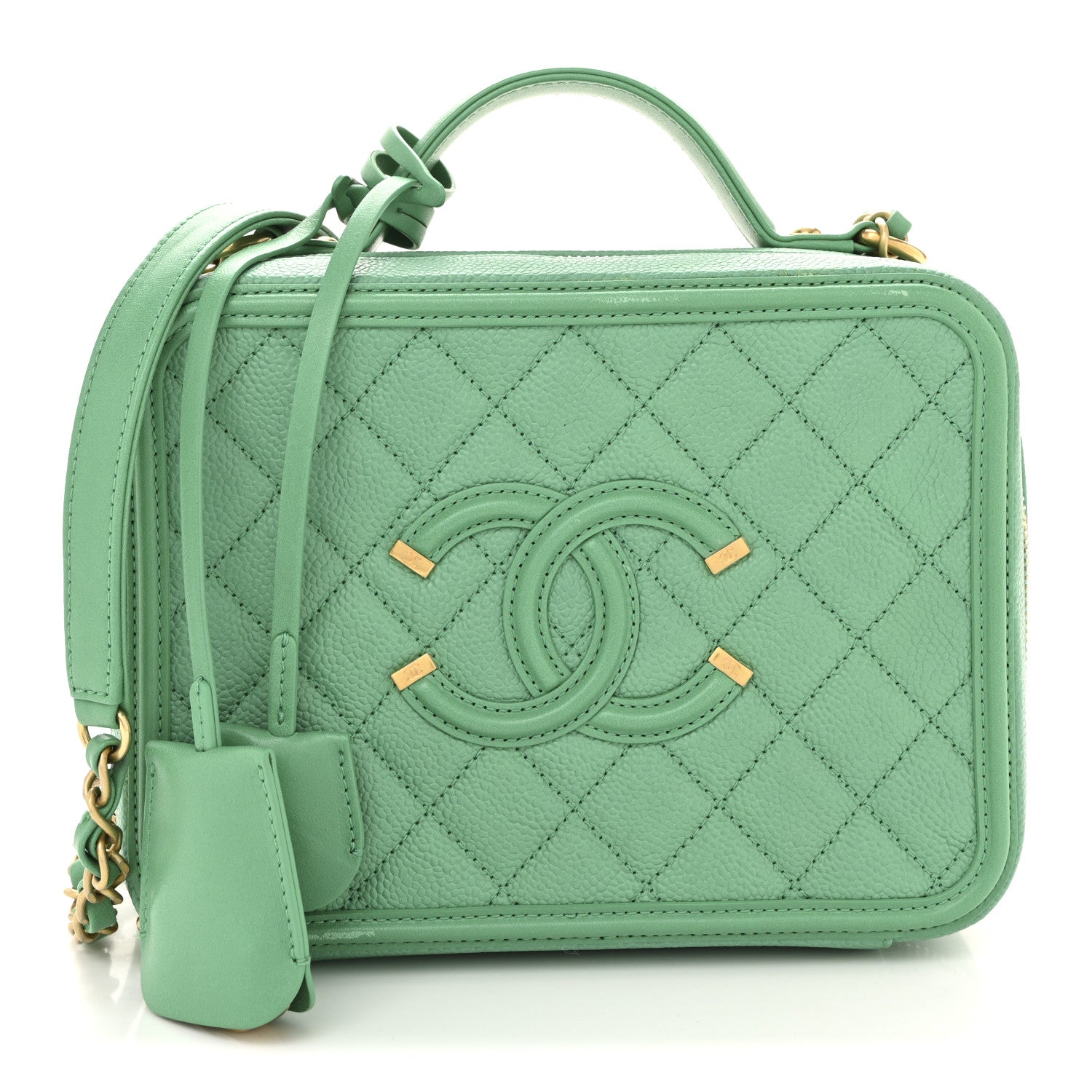 Chanel Caviar Quilted Medium CC Filigree Vanity Case Green 1 of 12