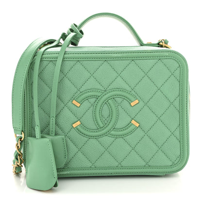 Chanel Caviar Quilted Medium CC Filigree Vanity Case Green 1 of 12