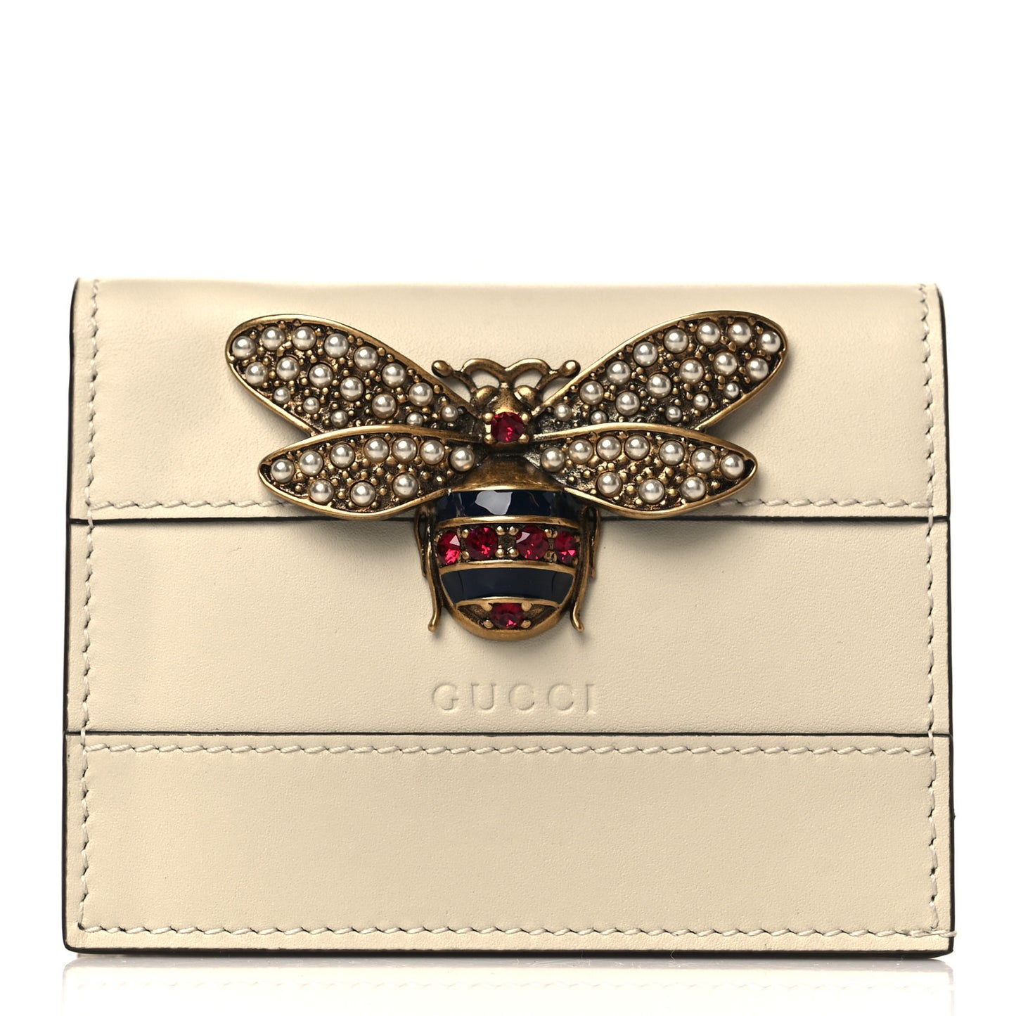 Calfskin Queen Margaret Card Case Wallet White