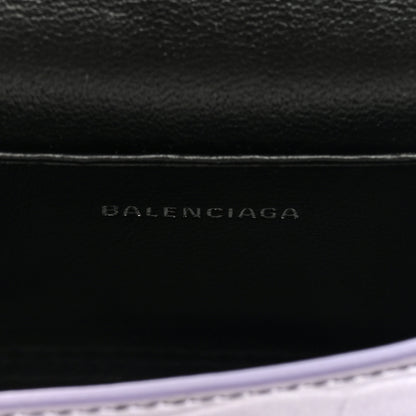 Balenciaga Metallic Calfskin Crocodile Embossed Hourglass Top Handle Bag Mini with Chain Lilac 6 of 8