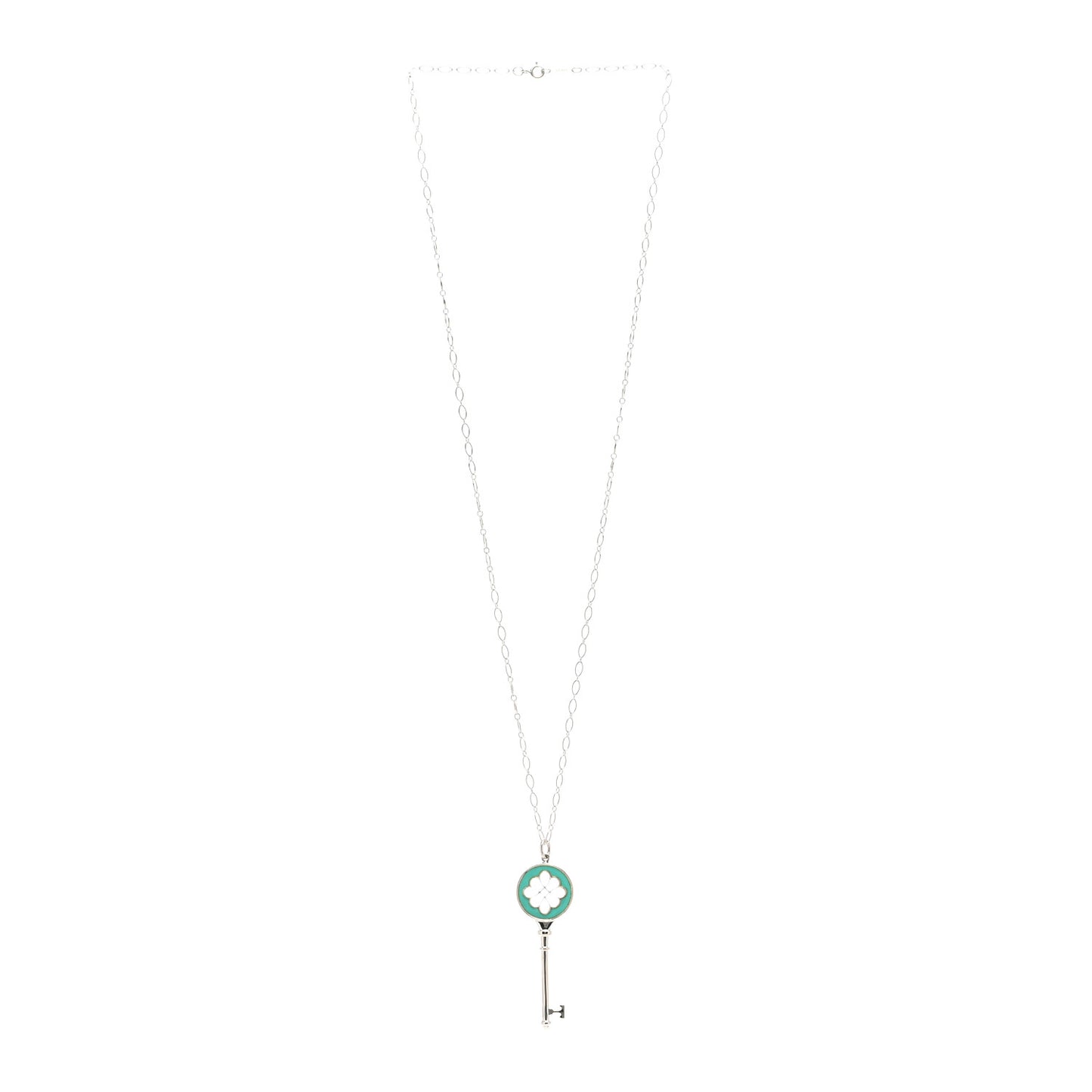 Sterling Silver Enamel Knot Key Pendant Necklace Blue