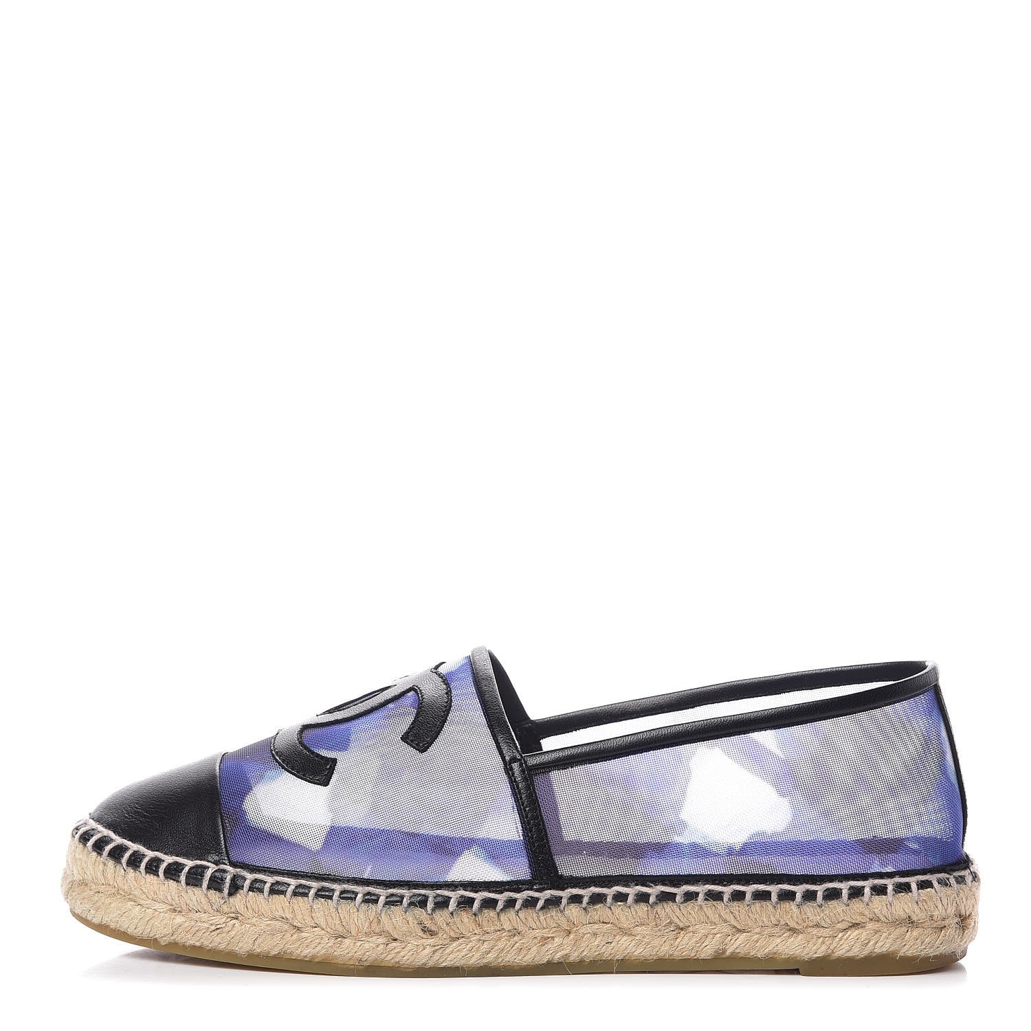 Chanel Mesh Lambskin Check Print CC Espadrilles 39 Blue Black White 1 of 10