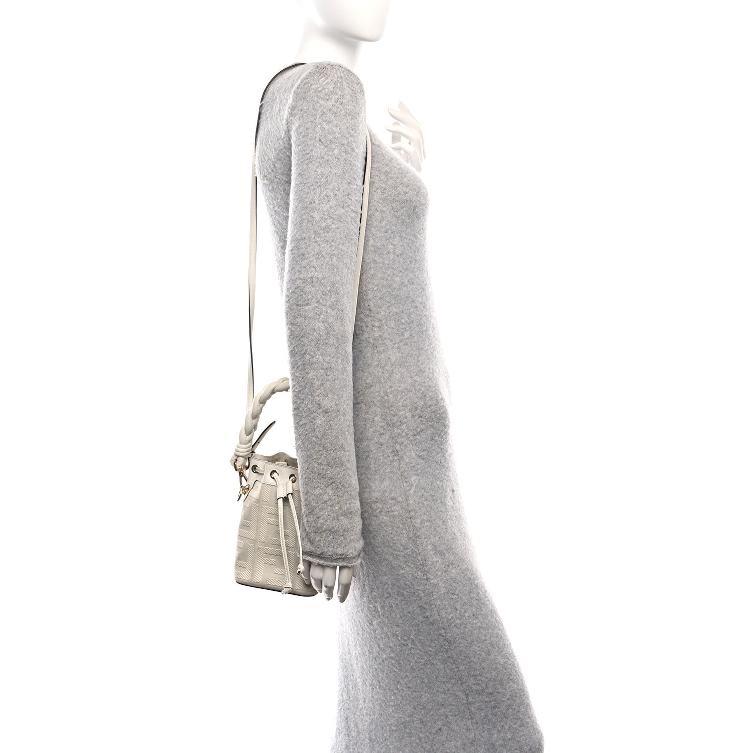 Fendi Canvas Nappa F is Fendi FF Embroidered Mini Mon Tresor Bucket Bag White Ice 2 of 11