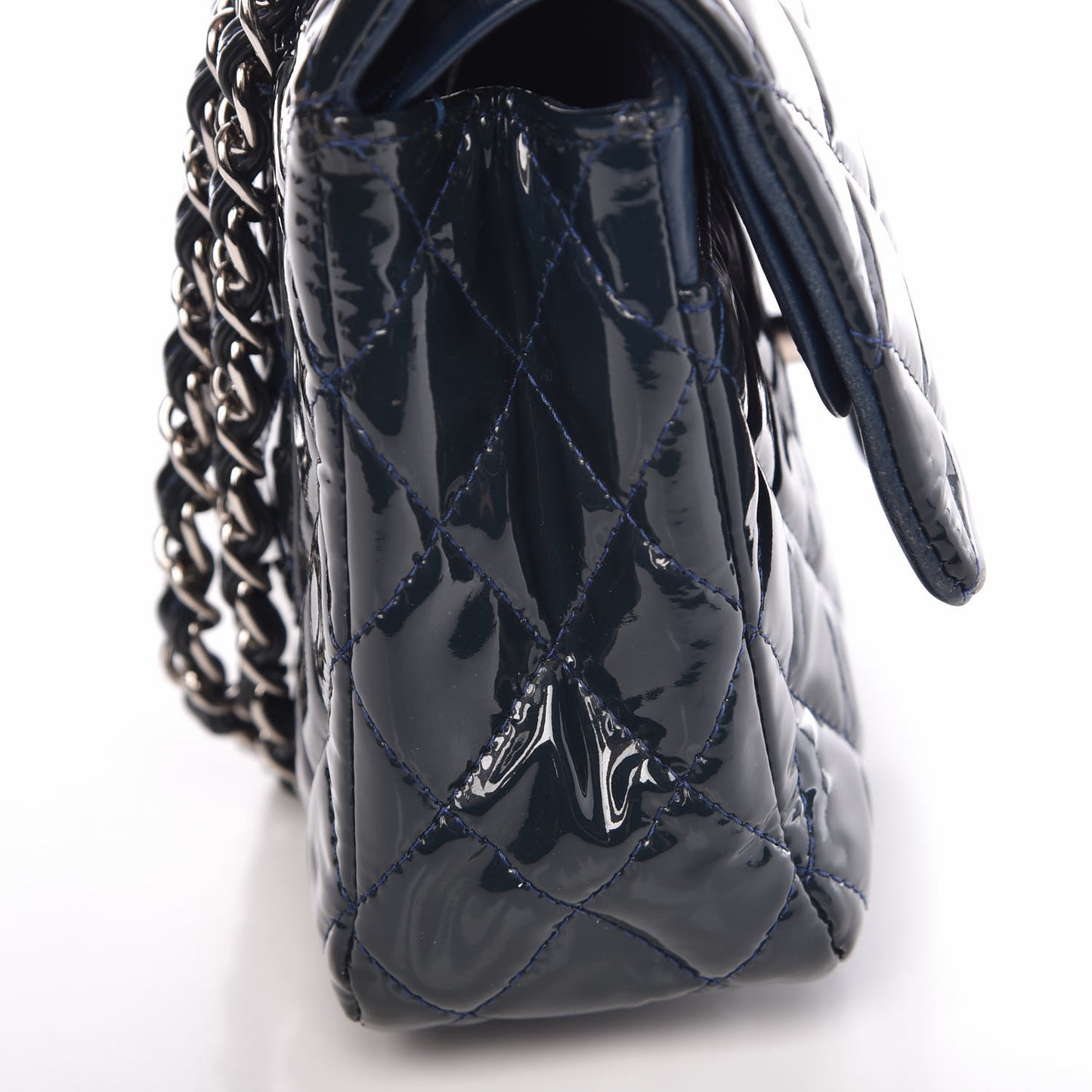 Patent Quilted Medium Double Flap Navy