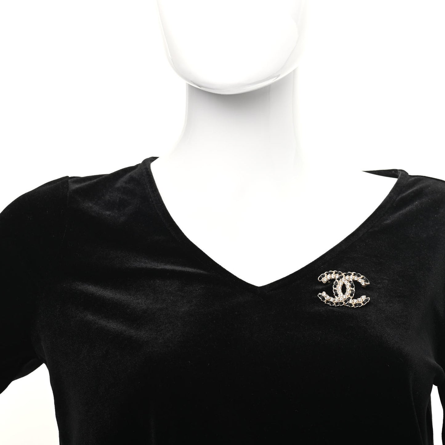 Lambskin Crystal Vintage Allure CC Chain Brooch Black Gold