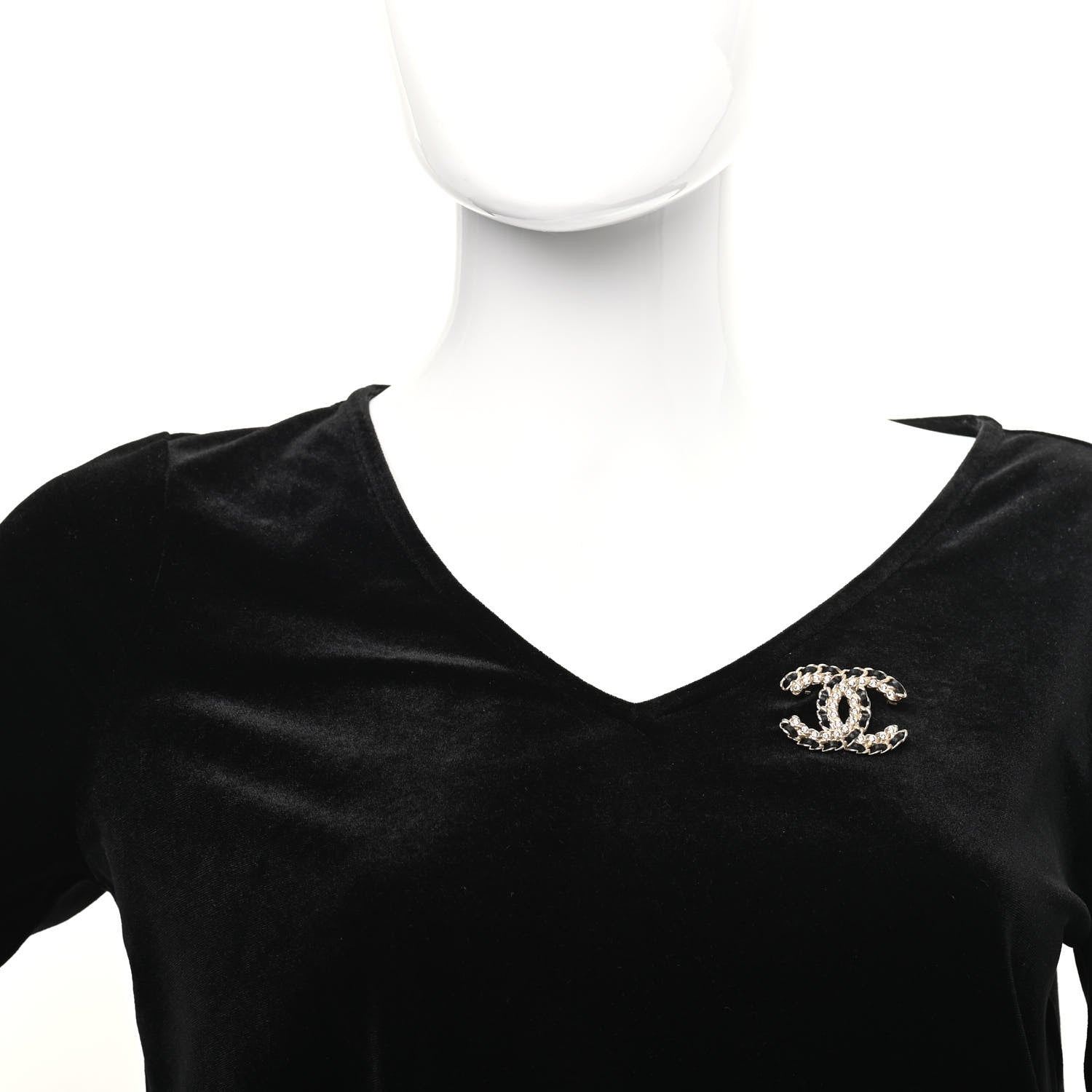 Chanel Lambskin Crystal Vintage Allure CC Chain Brooch Black Gold 2 of 5