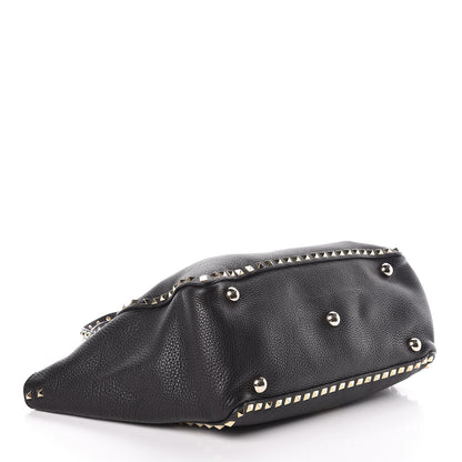 Valentino Garavani Alce Printed Calfskin Medium Rockstud Tote Black 5 of 10