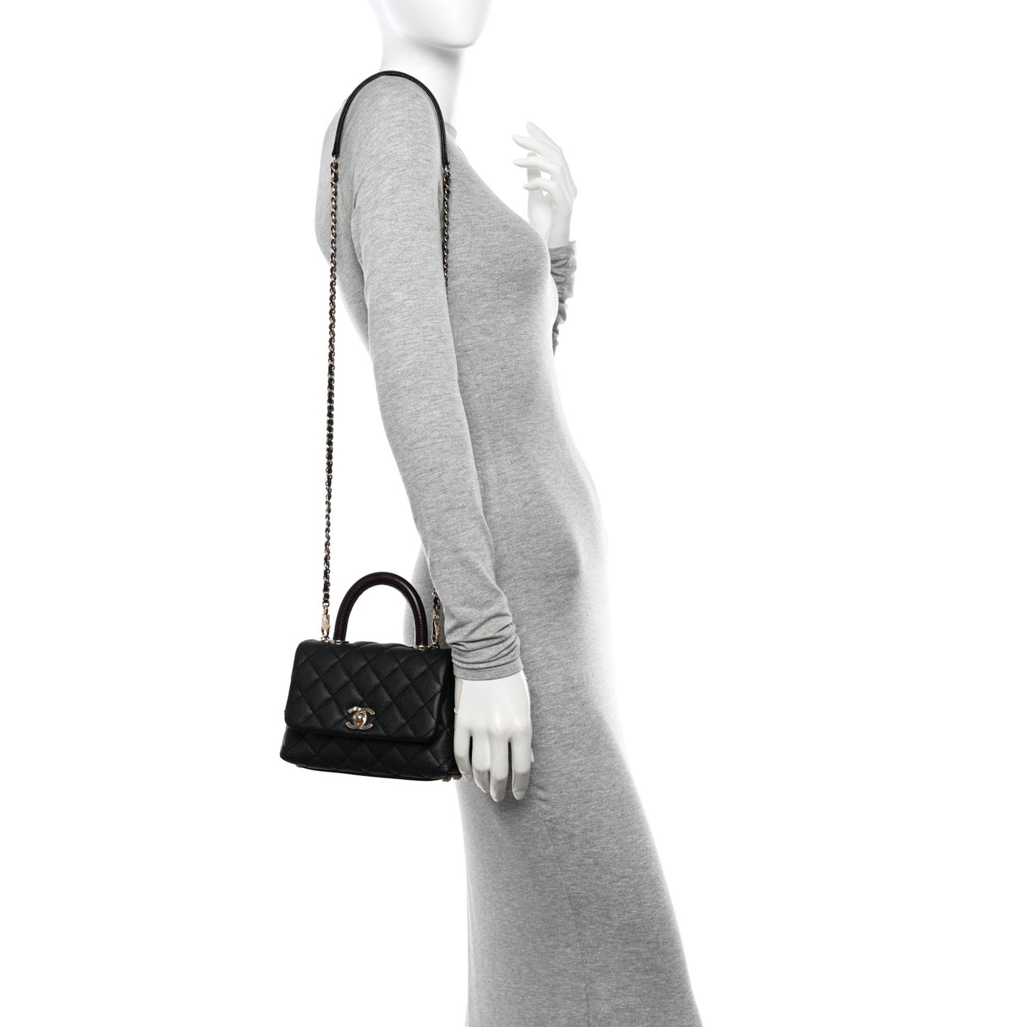 Caviar Lizard Embossed Quilted Extra Mini Coco Handle Flap Black