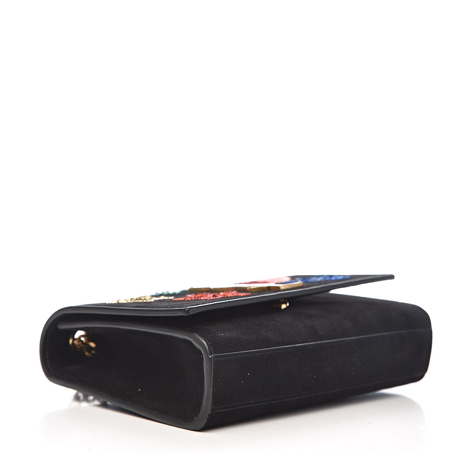 Saint Laurent Suede Embroidered Patches Small Monogram Kate Satchel Black 4 of 10