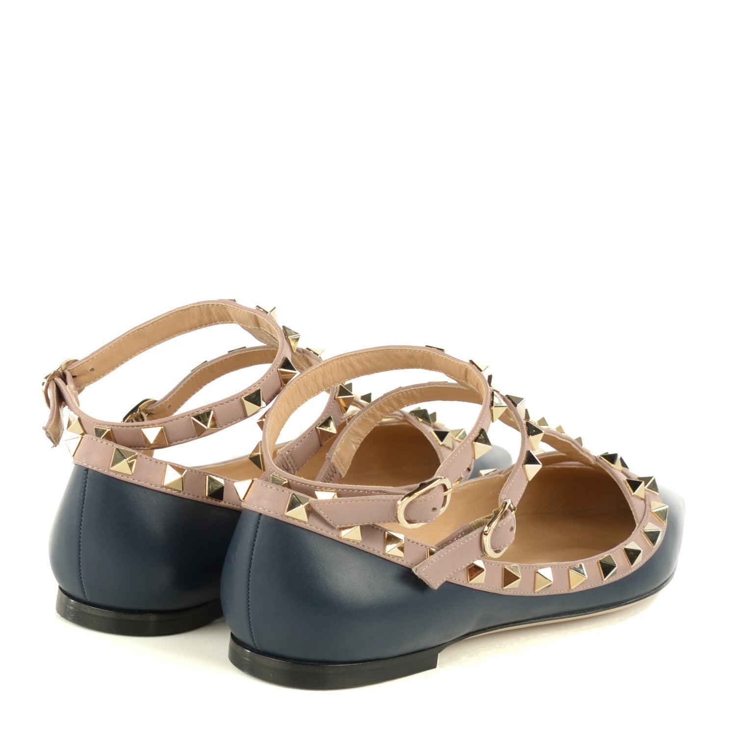 Valentino Garavani Nappa Rockstud Cage Ballerina Flats 37 Marine Poudre 4 of 8