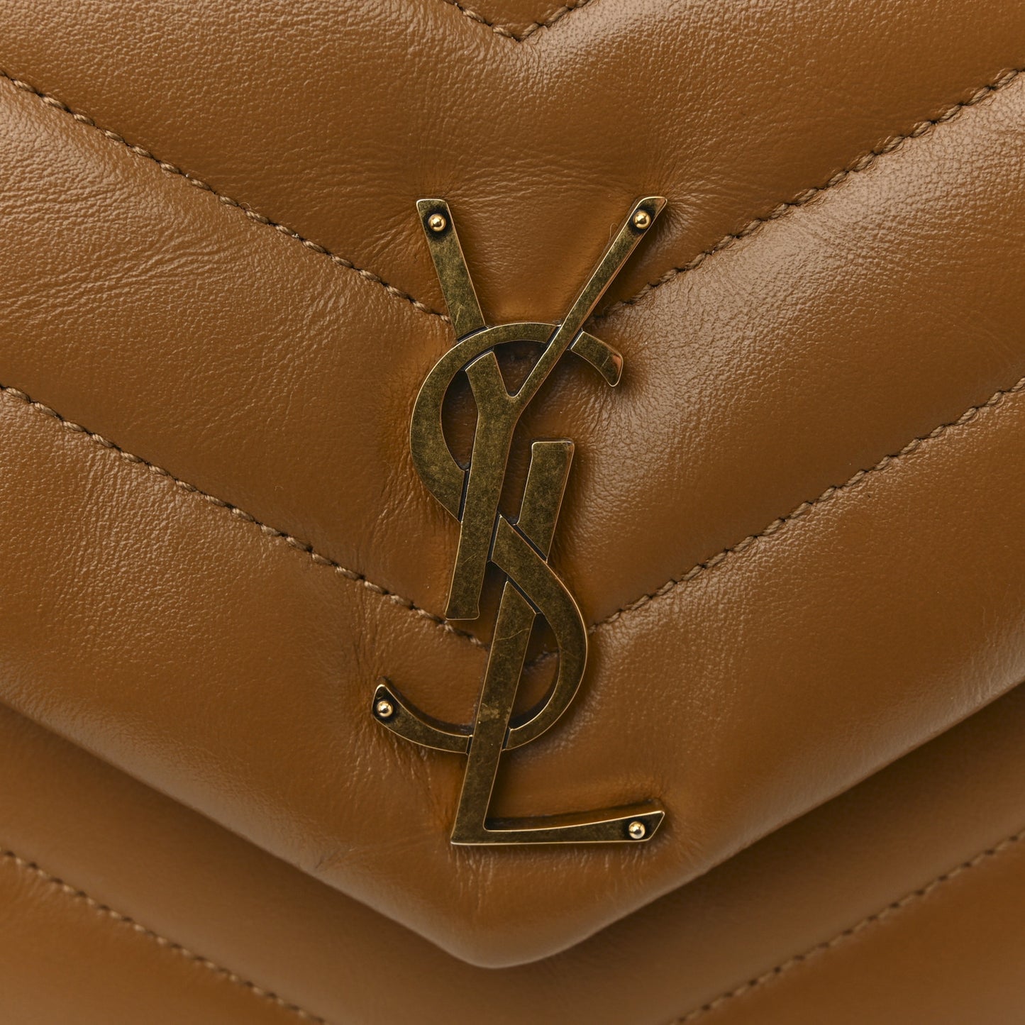 Calfskin Y Quilted Monogram Small Loulou Chain Satchel Dark Natural