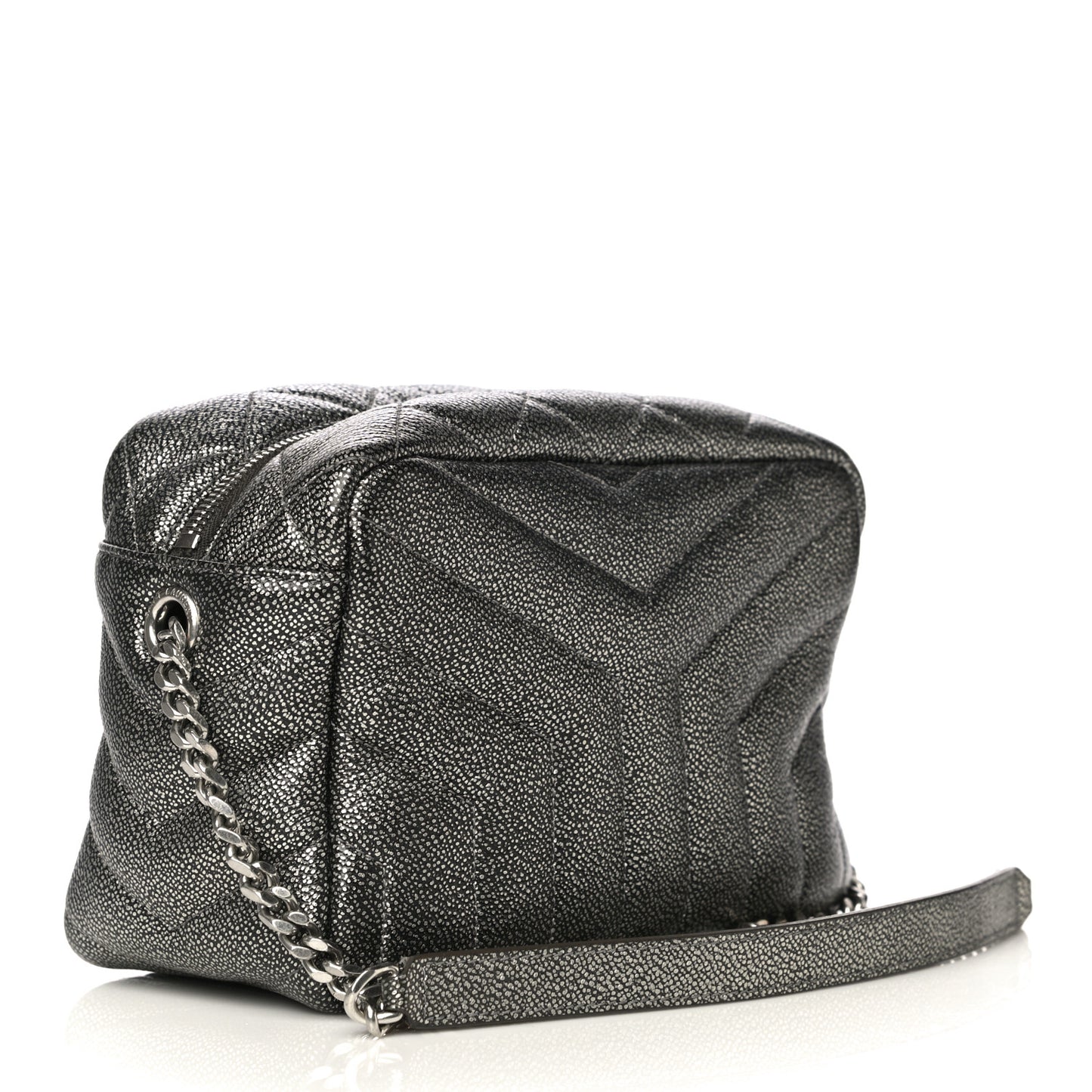 Metallic Grain De Poudre Y Quilted Monogram Small Loulou Bowling Bag Gun Metal