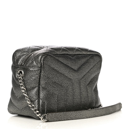 Saint Laurent Metallic Grain De Poudre Y Quilted Monogram Small Loulou Bowling Bag Gun Metal 2 of 16