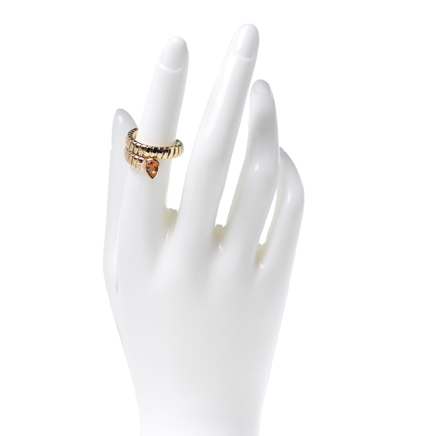 Bulgari 18K Yellow Gold Citrine Tubogas Ring 50 5.5 2 of 6