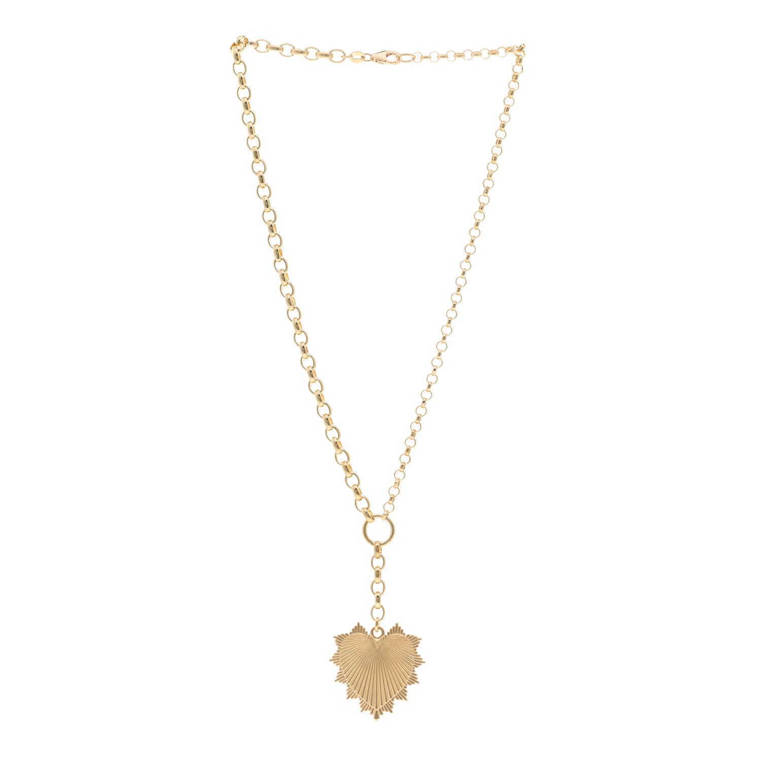 Foundrae 18K Yellow Gold Heart Token Love Medallion Heavy Belcher Chain Necklace 3 of 4