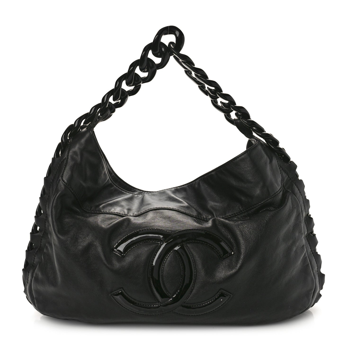 Calfskin Modern Chain Rhodoid Hobo Black