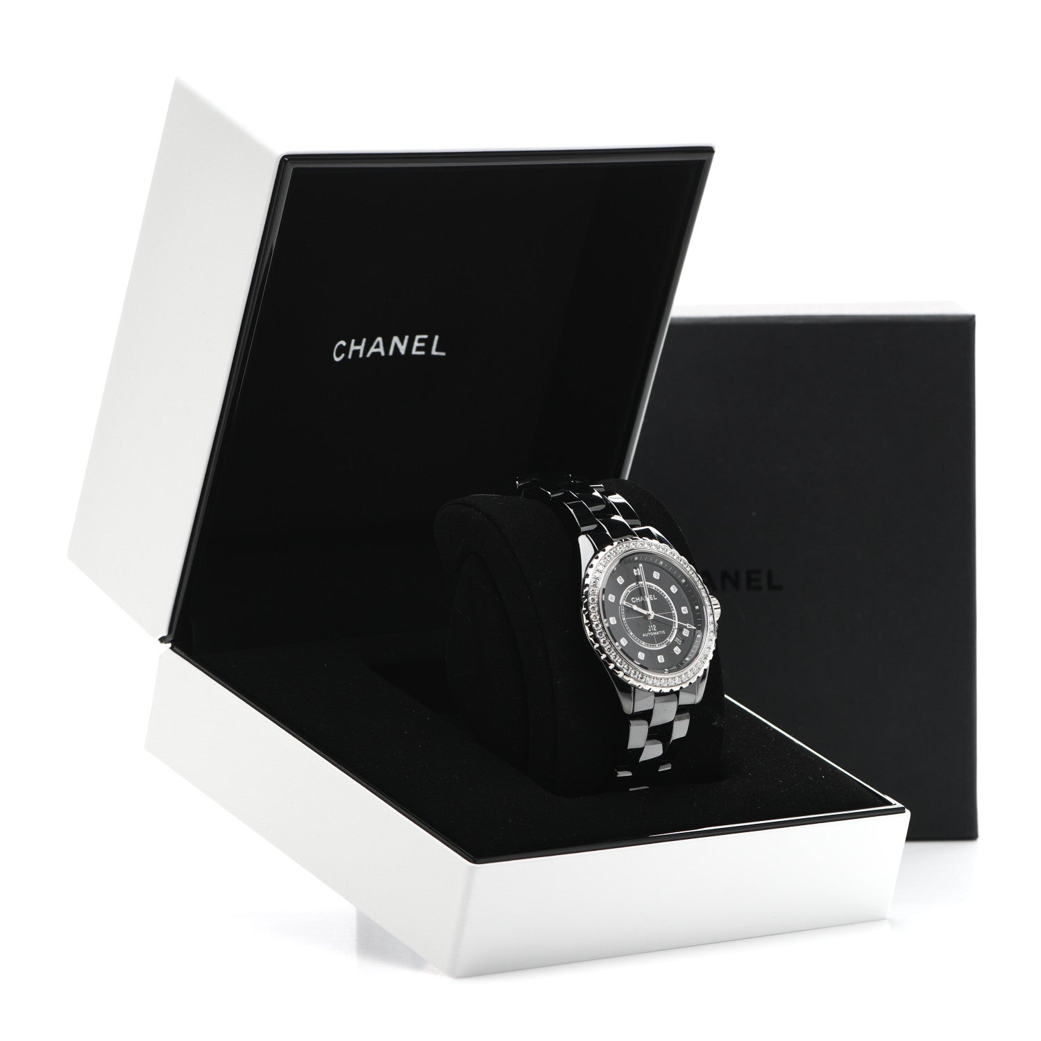 Chanel Stainless Steel Ceramic Diamond Bezel 38mm J12 Automatic Watch Black 5 of 5