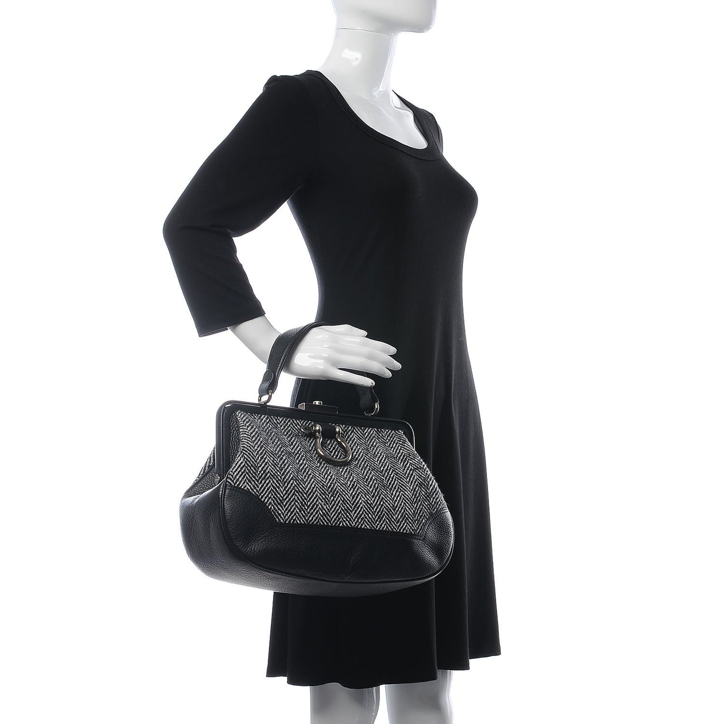 Tweed Frame Handbag Black