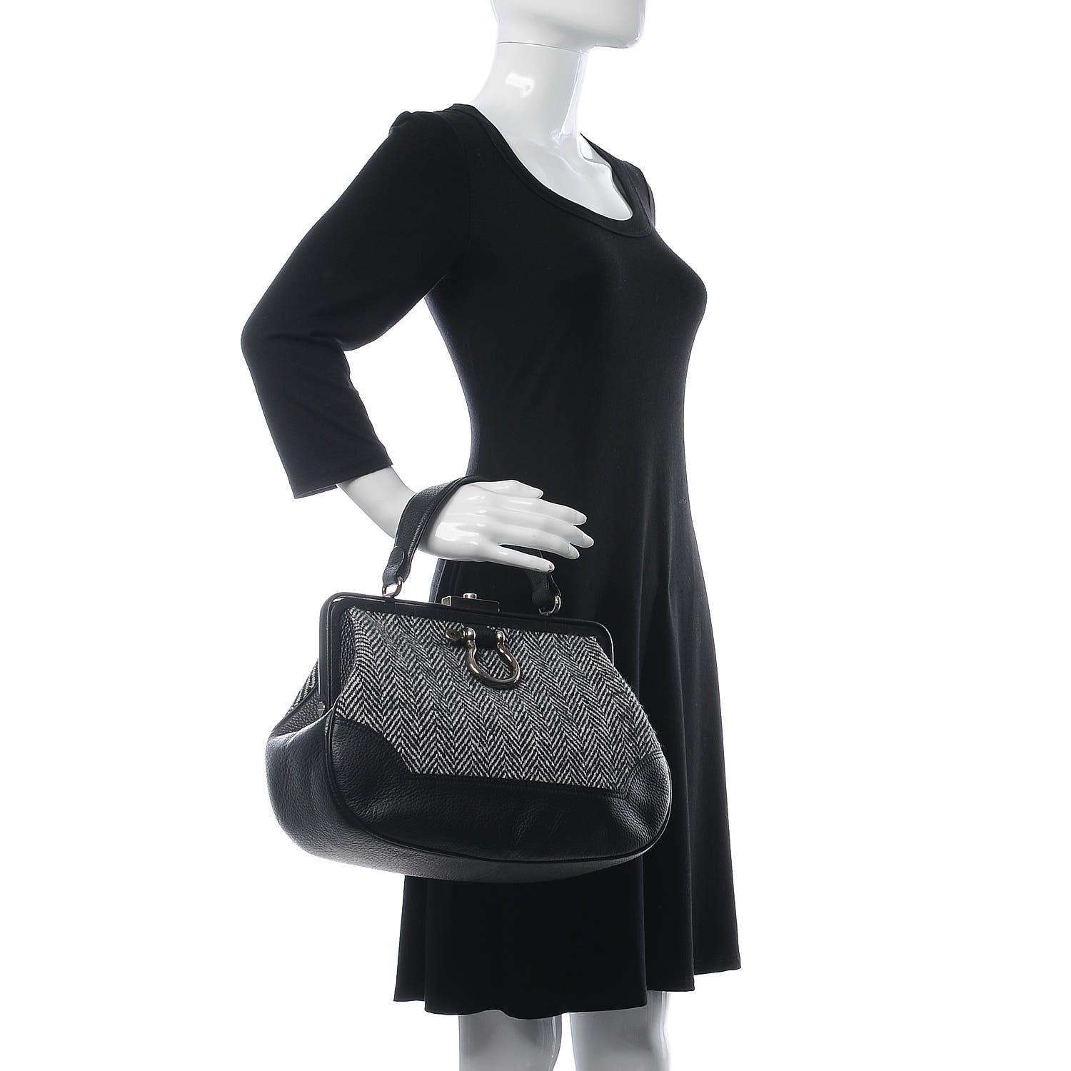 Burberry Tweed Frame Handbag Black 2 of 8