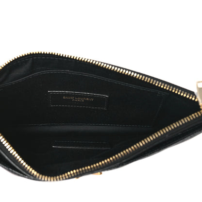 Saint Laurent Grain De Poudre Chevron Monogram Large Bill Pouch Black 5 of 10