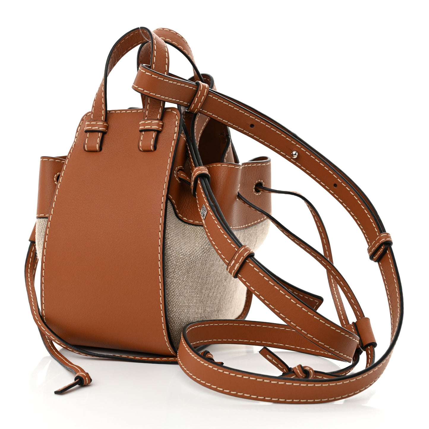 Calfskin Canvas Mini Hammock Shoulder Bag Natural Tan