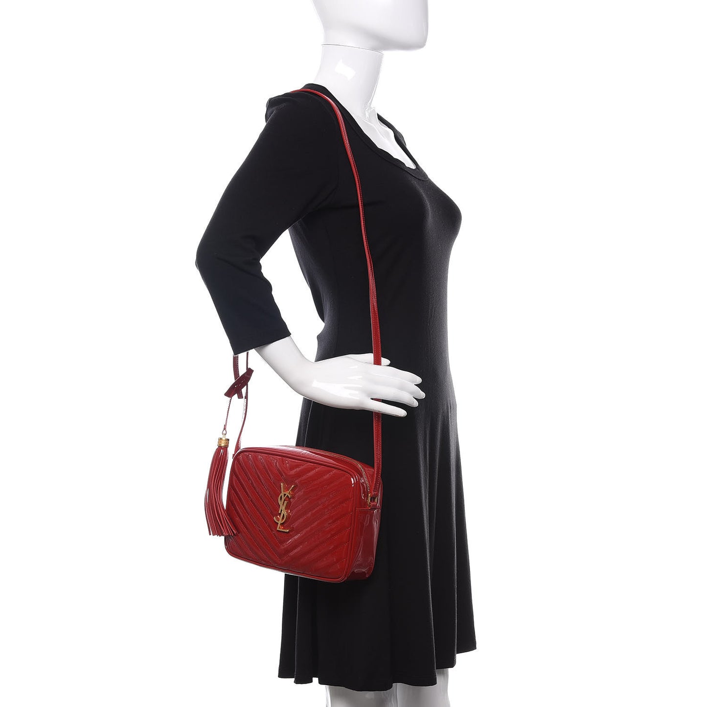 Patent Calfskin Matelasse Monogram Lou Camera Bag Red