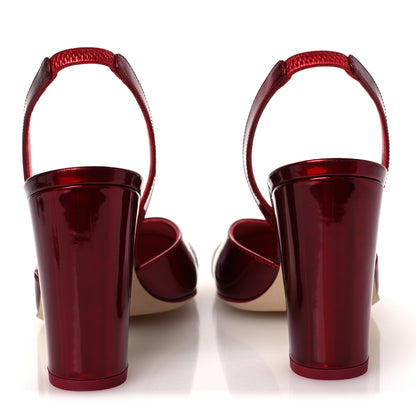 Chanel Laminated Calfskin Lambskin Cap Toe CC Slingback Pumps 39 Red Ivory 6 of 11