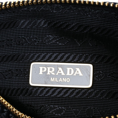Prada Yarn Raffia Effect Crochet Triangle Shoulder Bag Black 6 of 12