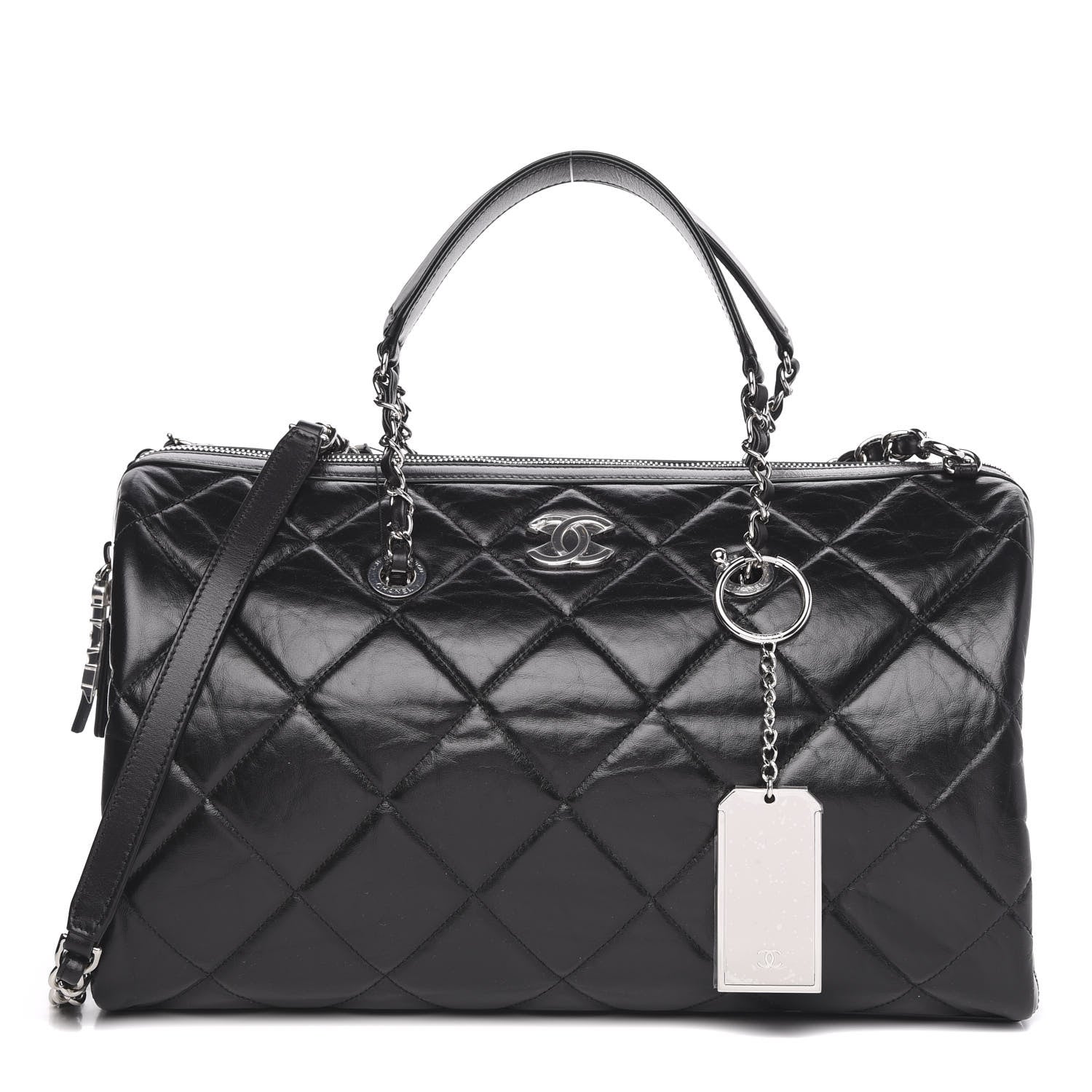 Chanel Calfskin Quilted CC Bowling Bag Black 1 of 10