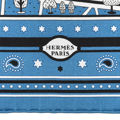 Hermes Silk Les Nouveaux Amoureux de Paris Bandana Scarf 55 Bleu Canard Black Gris 3 of 4