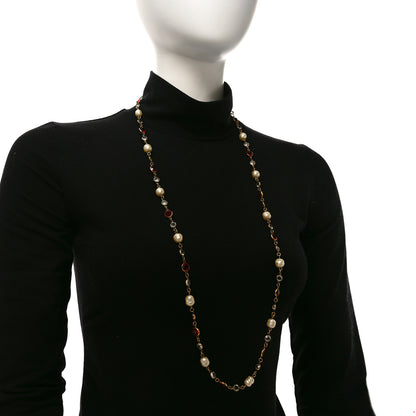 Chanel Crystal Pearl Chicklet Sautoir Necklace Red Gold 2 of 4